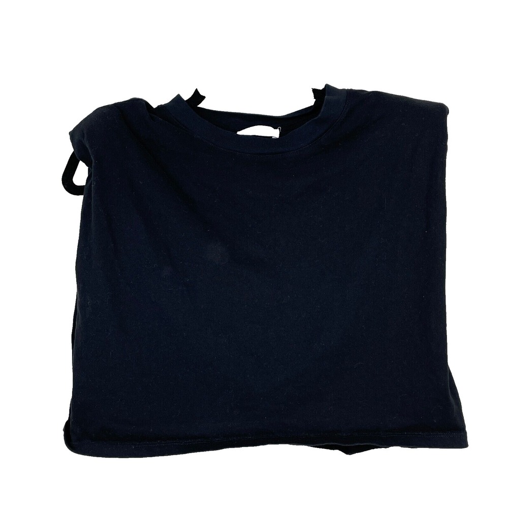 Aritzia Babaton Shoulder Pad Cropped Tee Shirt Womens Small Black 100% Cotton